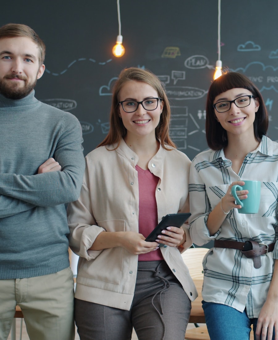 A startup team in a modern office