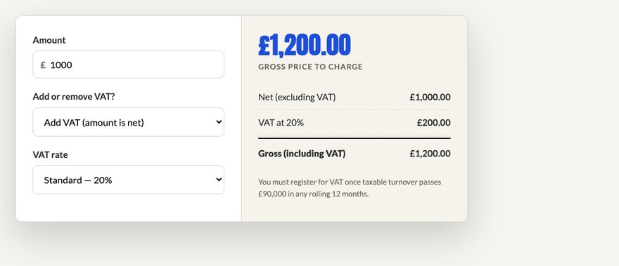 The VAT calculator in use